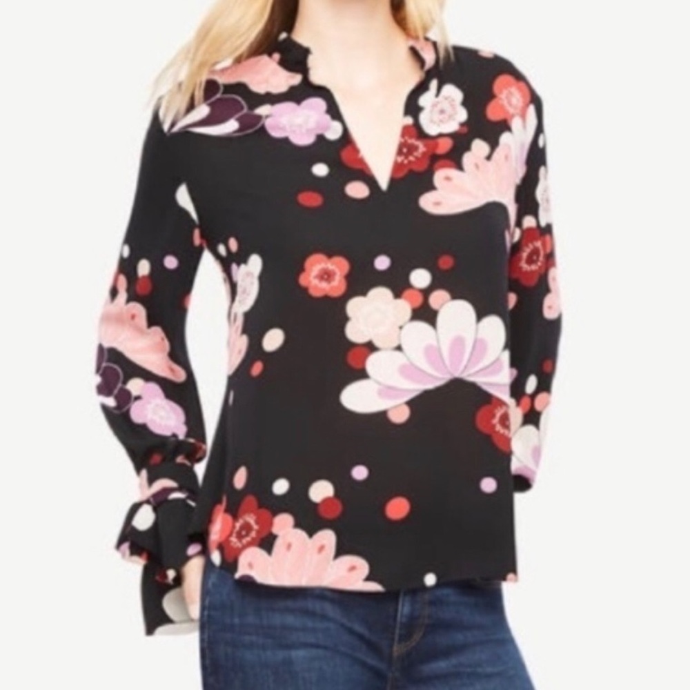 Ann Taylor | size medium | floral bow cuff blouse